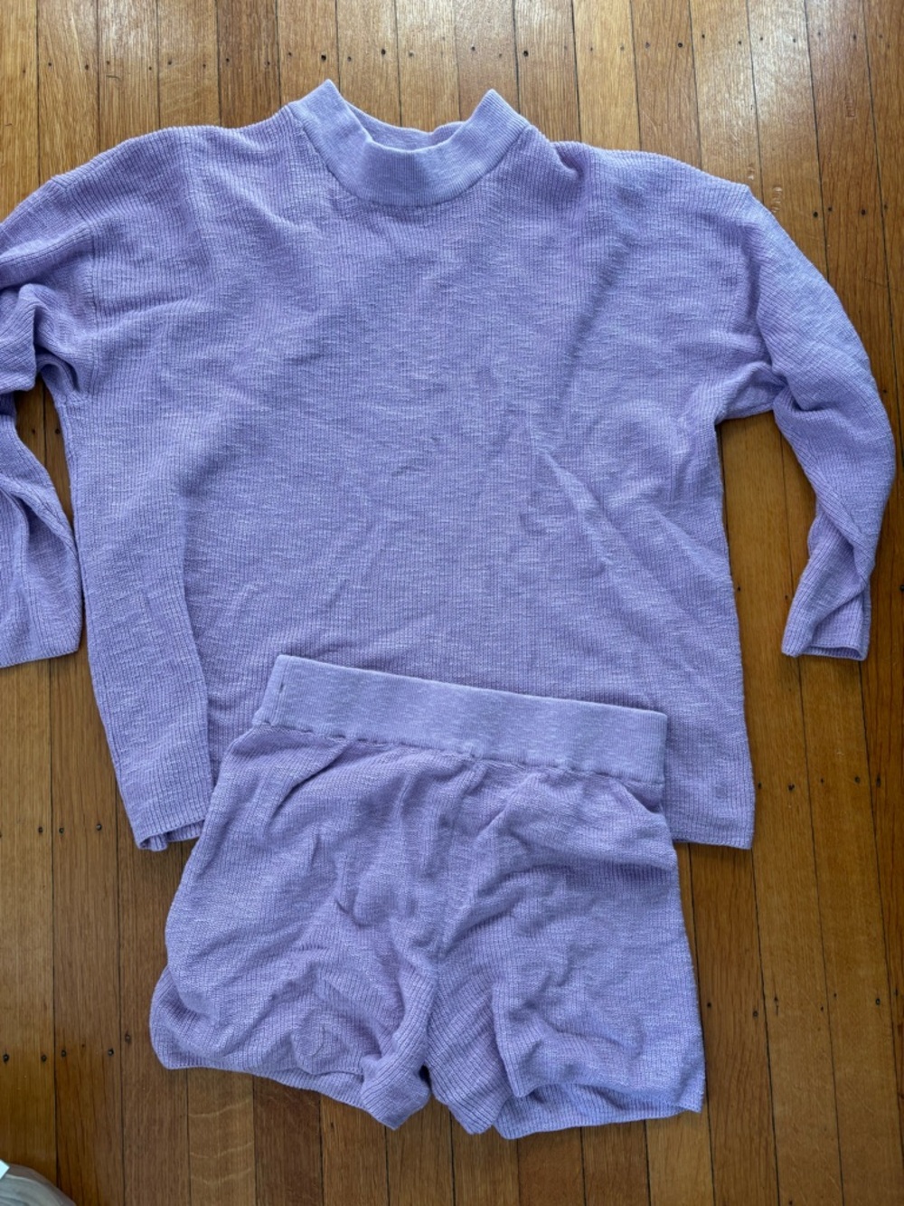Free People Lavender Knit Crewneck Sweater and Shorts Set